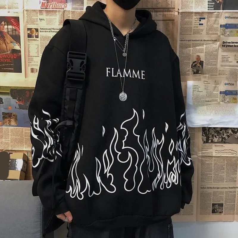 Joskaa Christmas Gift Gothic Flame Printed Hoodies Women Man Korean Style Oversized Harajuku Sweatshirt Female Autumn Long Sleeve Pullovers Tops 2024