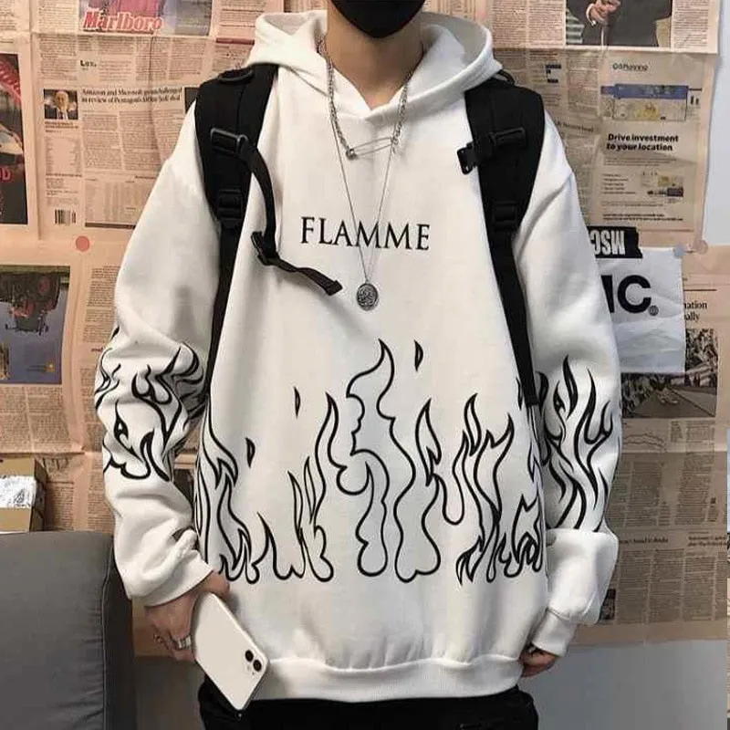 Joskaa Christmas Gift Gothic Flame Printed Hoodies Women Man Korean Style Oversized Harajuku Sweatshirt Female Autumn Long Sleeve Pullovers Tops 2024
