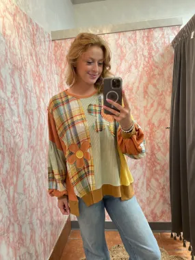 Plaid Daisy Patch Knit Top