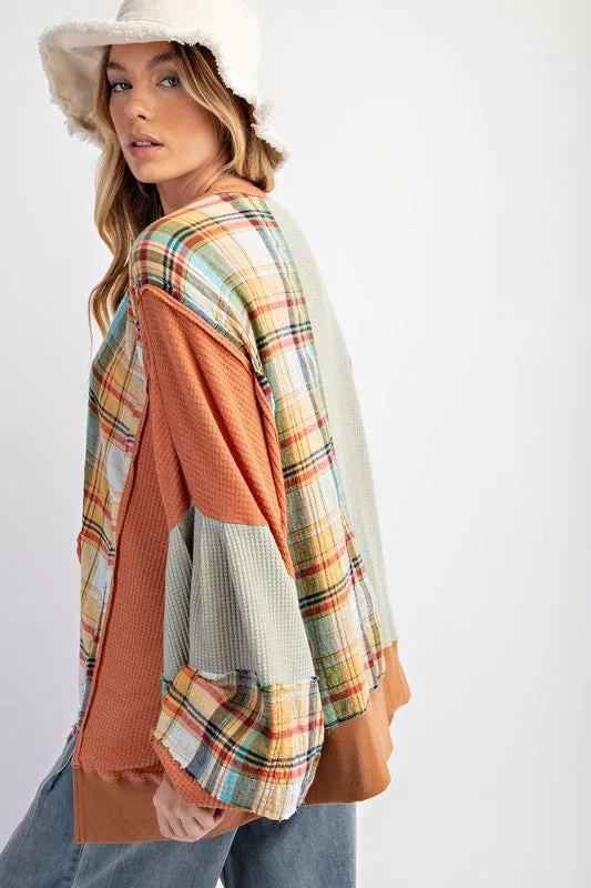 Plaid Daisy Patch Knit Top