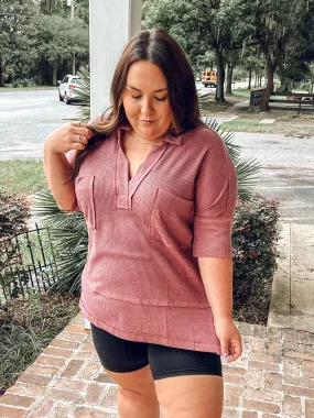 Waffle Knit Plus Top | Mauve