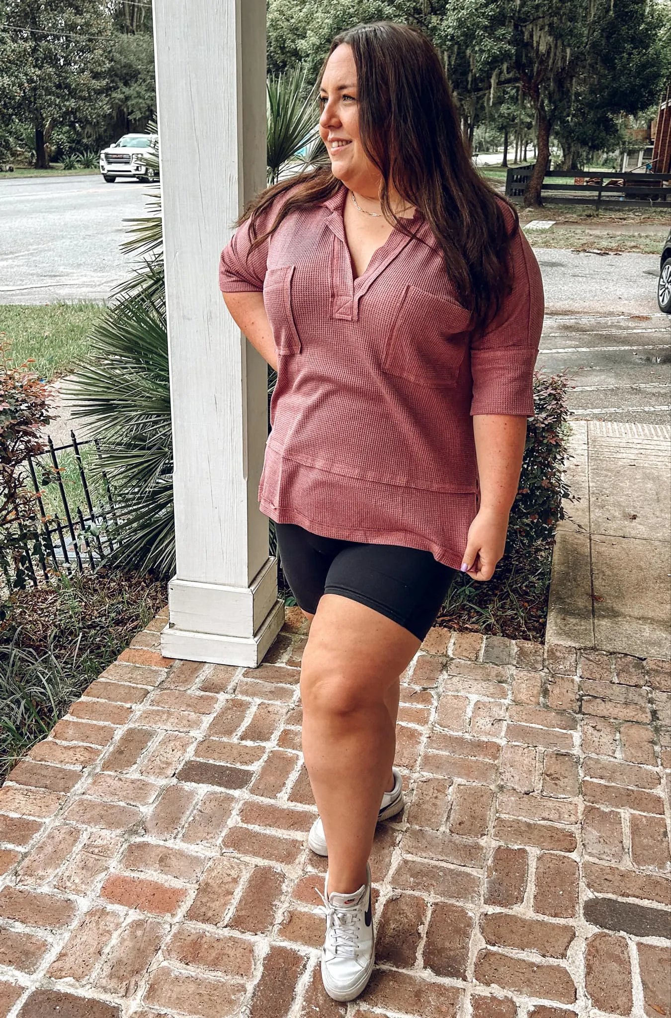 Waffle Knit Plus Top | Mauve