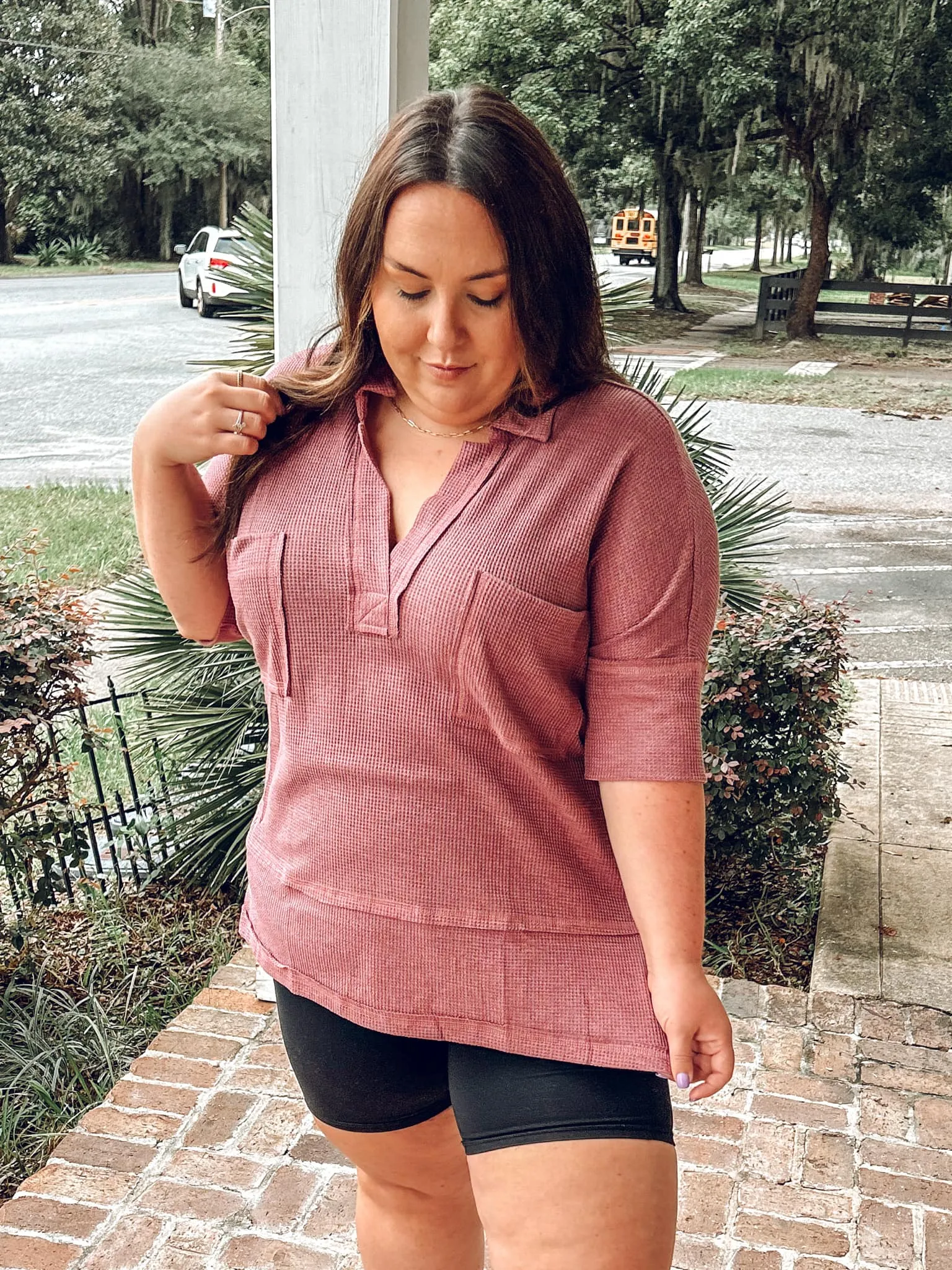Waffle Knit Plus Top | Mauve